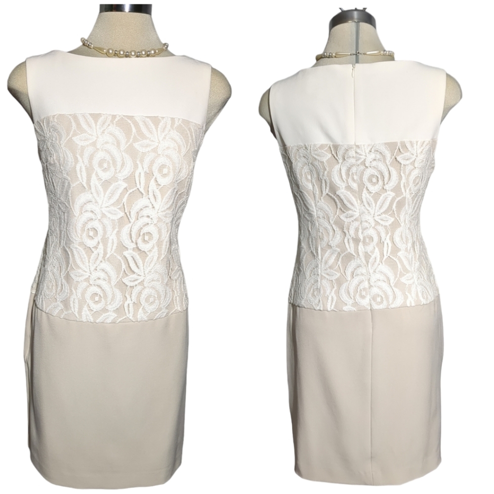 SD Collection, Luxury Sleeveless Cream and white Lace Dress Size 6